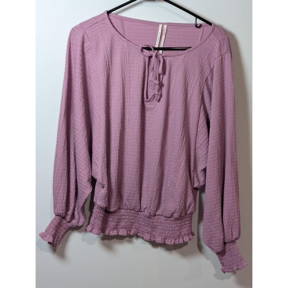 Anthropologie Rebecca Long Sleeve Smocked Waist Peasant Top SHIRT Purple Size XS